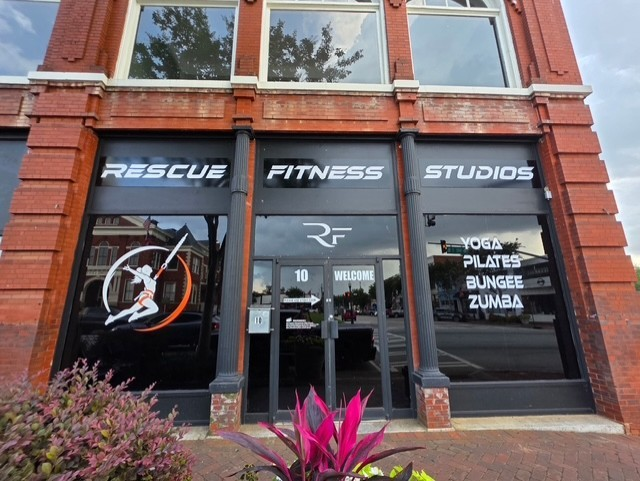 Rescue Fitness Studios storefront in downtown Jackson, Georgia